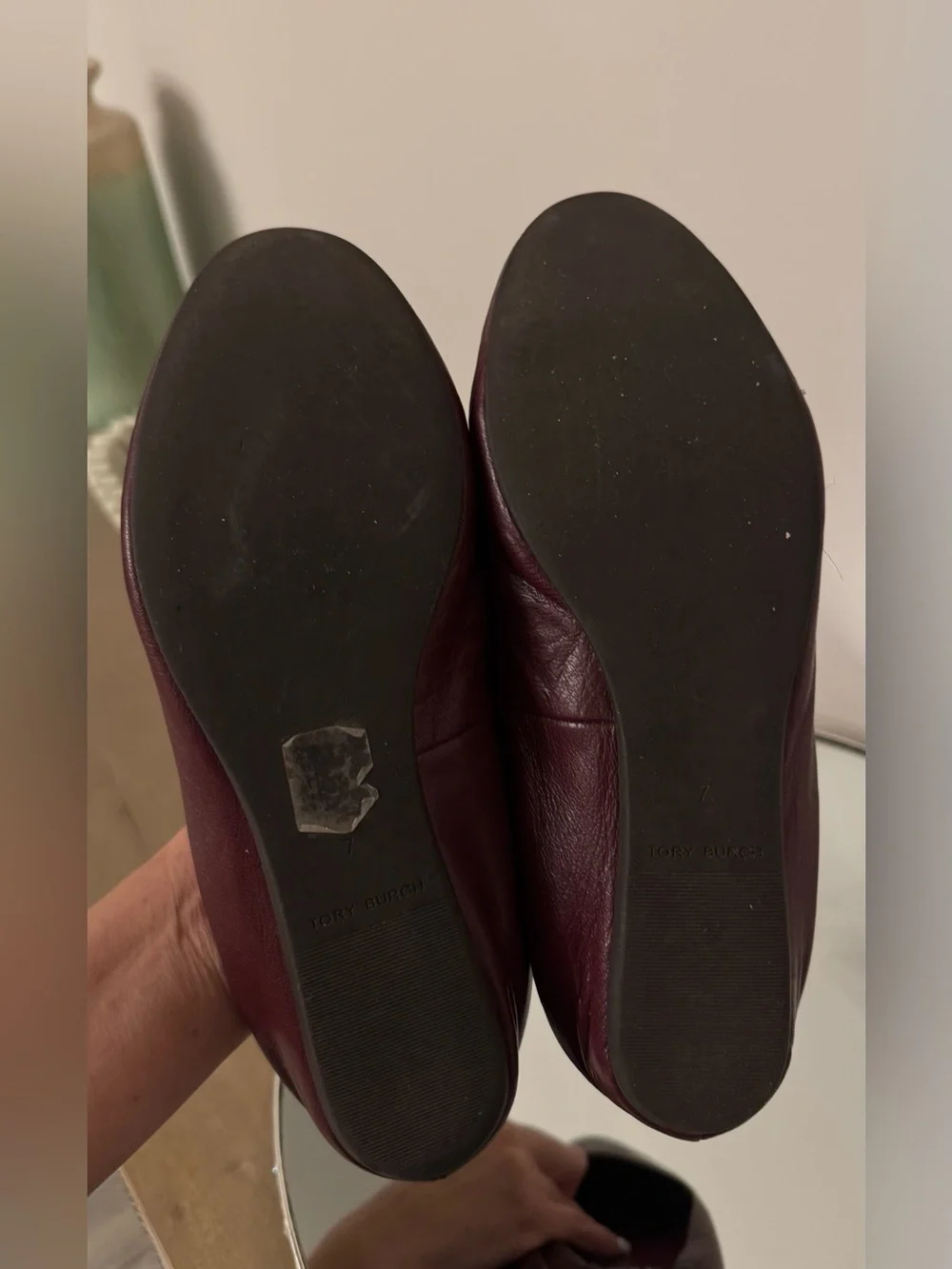 Tory Burch Burgundy Leather Logo Ballet Flats